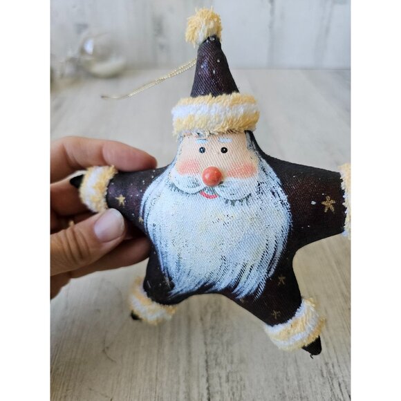 Folk art star Santa ornament plush unique beard Xmas tree - Picture 2 of 9